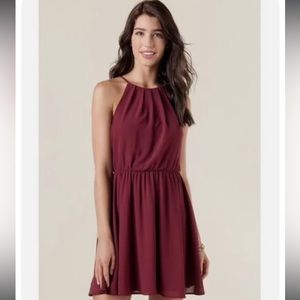 Lush Pleated Halter Neck Fit Flare Chiffon Sleeveless Dress Small